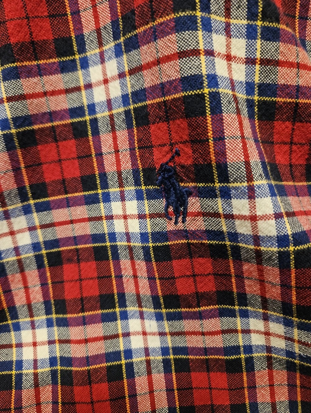 Ralph Lauren Mens Red Navy Plaid Button-Up Shirt - Picture 6 of 7